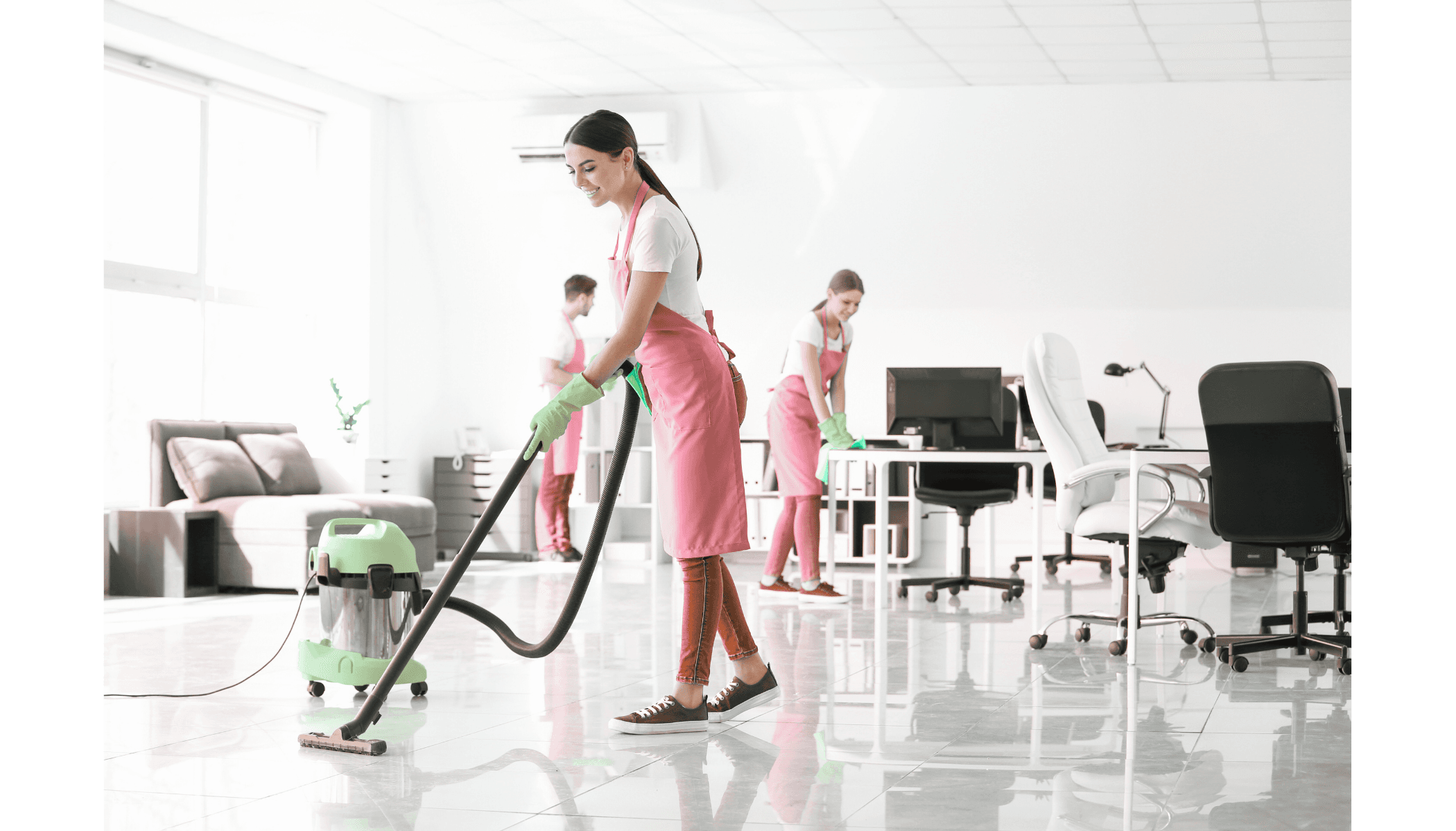 Lucy's Cleanings team cleaning an office